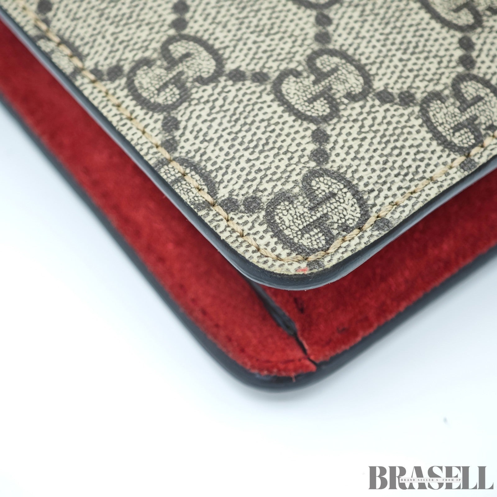 GUCCI Dionysus Mini Chain 421970 GG Supreme Suede Beige/Red