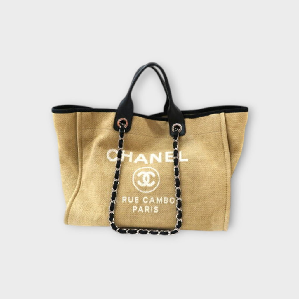 CHANEL Chanel Deauville GM Tote Chain Shoulder 2WAY Canvas Beige tote bag