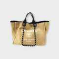 CHANEL Chanel Deauville GM Tote Chain Shoulder 2WAY Canvas Beige tote bag