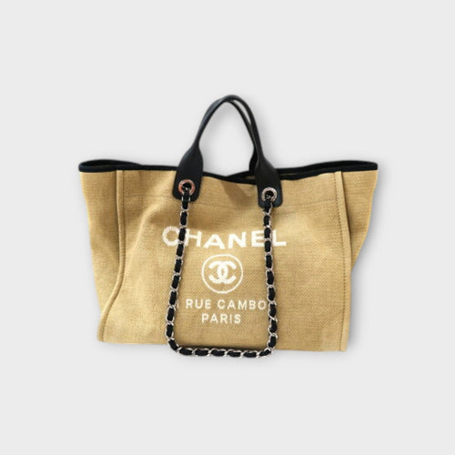 CHANEL Chanel Deauville GM Tote Chain Shoulder 2WAY Canvas Beige tote bag