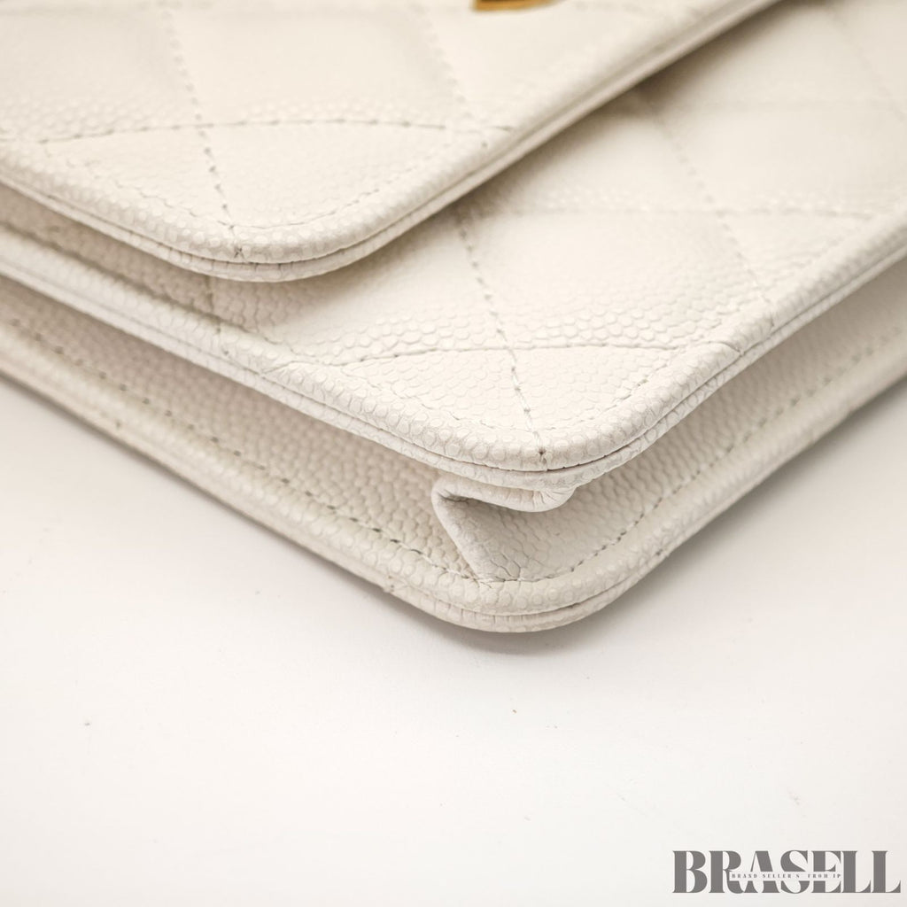 CHANEL Mini Matelasse Quilted Chain Shoulder Bag Women White w/Box Dust Bag