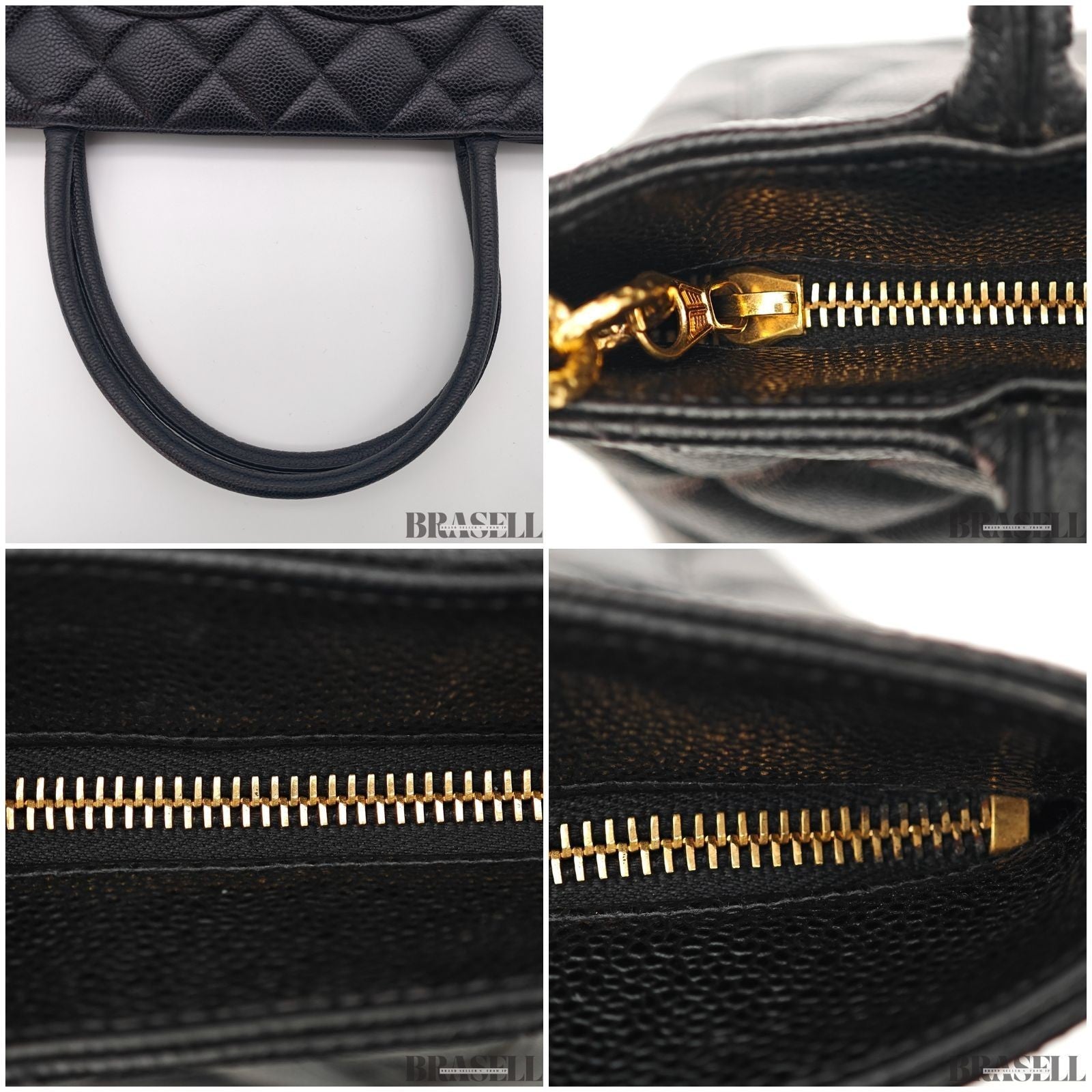 Chanel caviar skin A01804 Coco Mark Tote Bag Handbag Black Women Guarantee Card