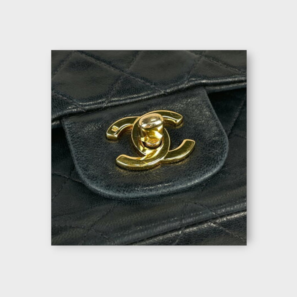 CHANEL MATRASSE W Flap Chain Shoulder Bag Coco Mark Leather Black A01113