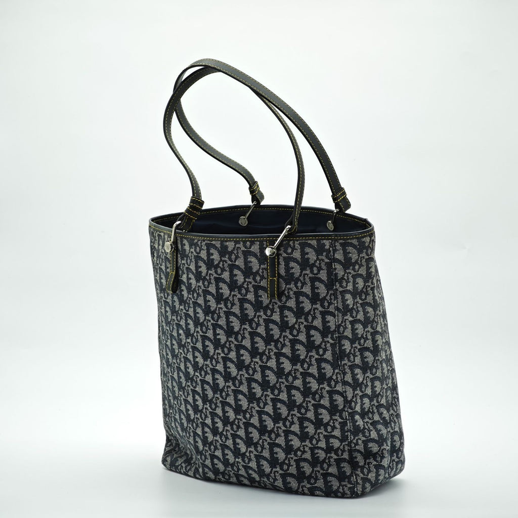 Dior Trotter Tote Bag Canvas and Leather Navy Color