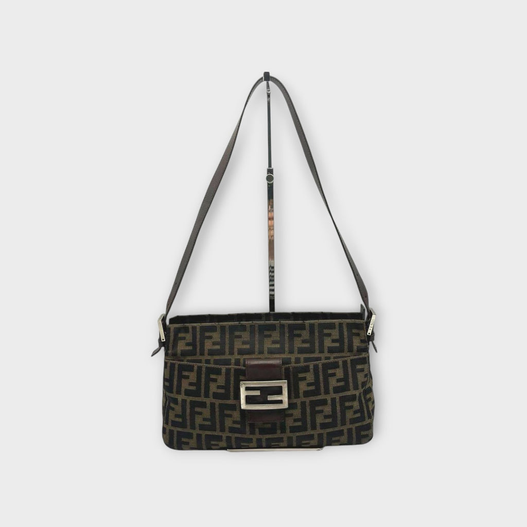 Fendi Mamma Baguette Zucca Pattern Shoulder Bag Brown Canvas Leather 【B】