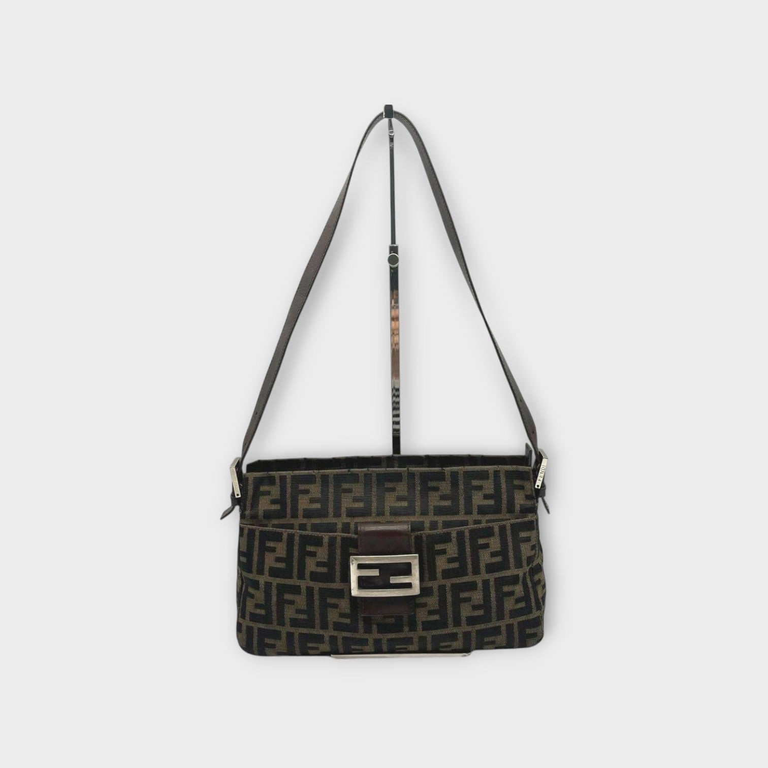 Fendi Mamma Baguette Zucca Pattern Shoulder Bag Brown Canvas Leather 【B】