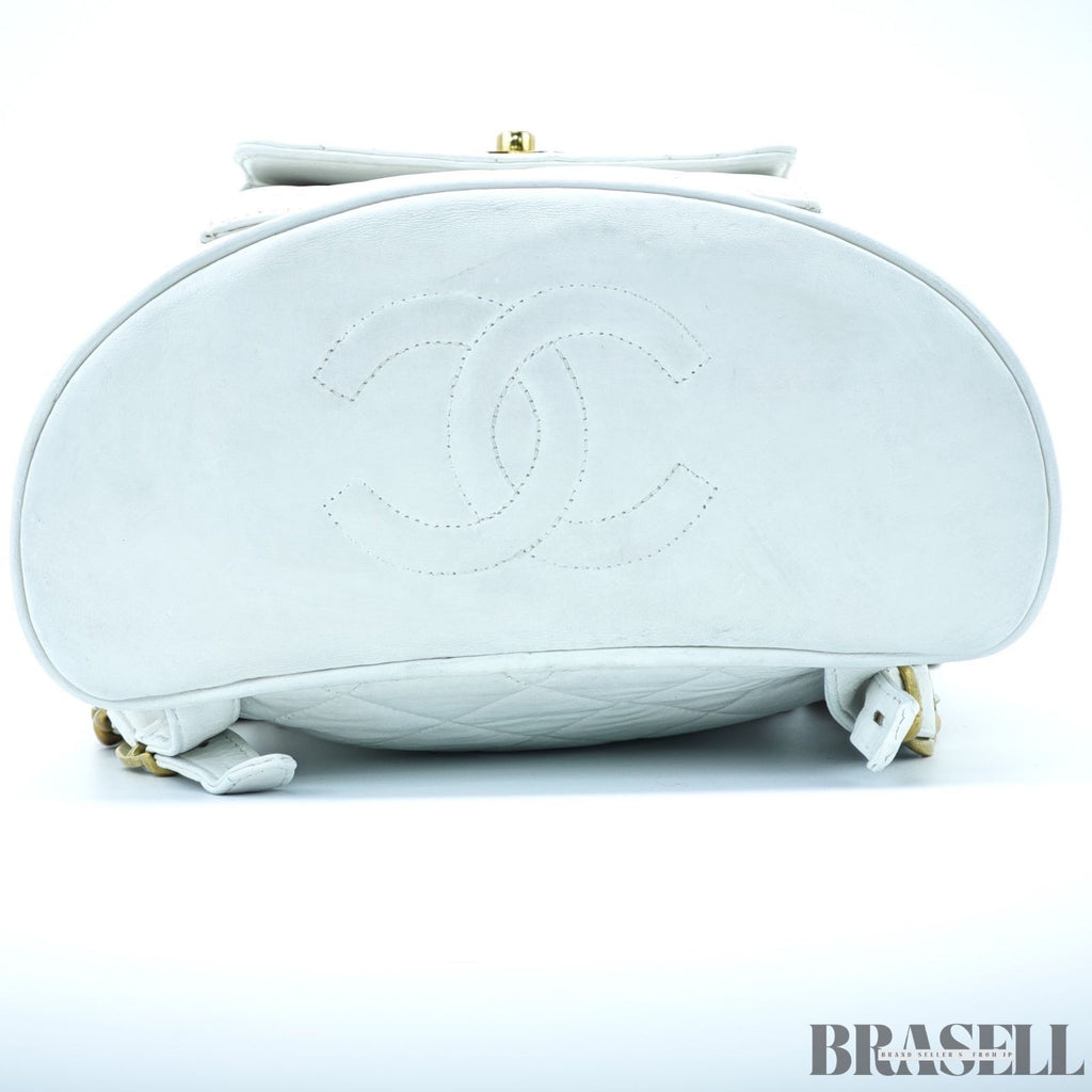 Chanel Matelassé Chain Backpack White Rucksack Bag Women Gold Hardware
