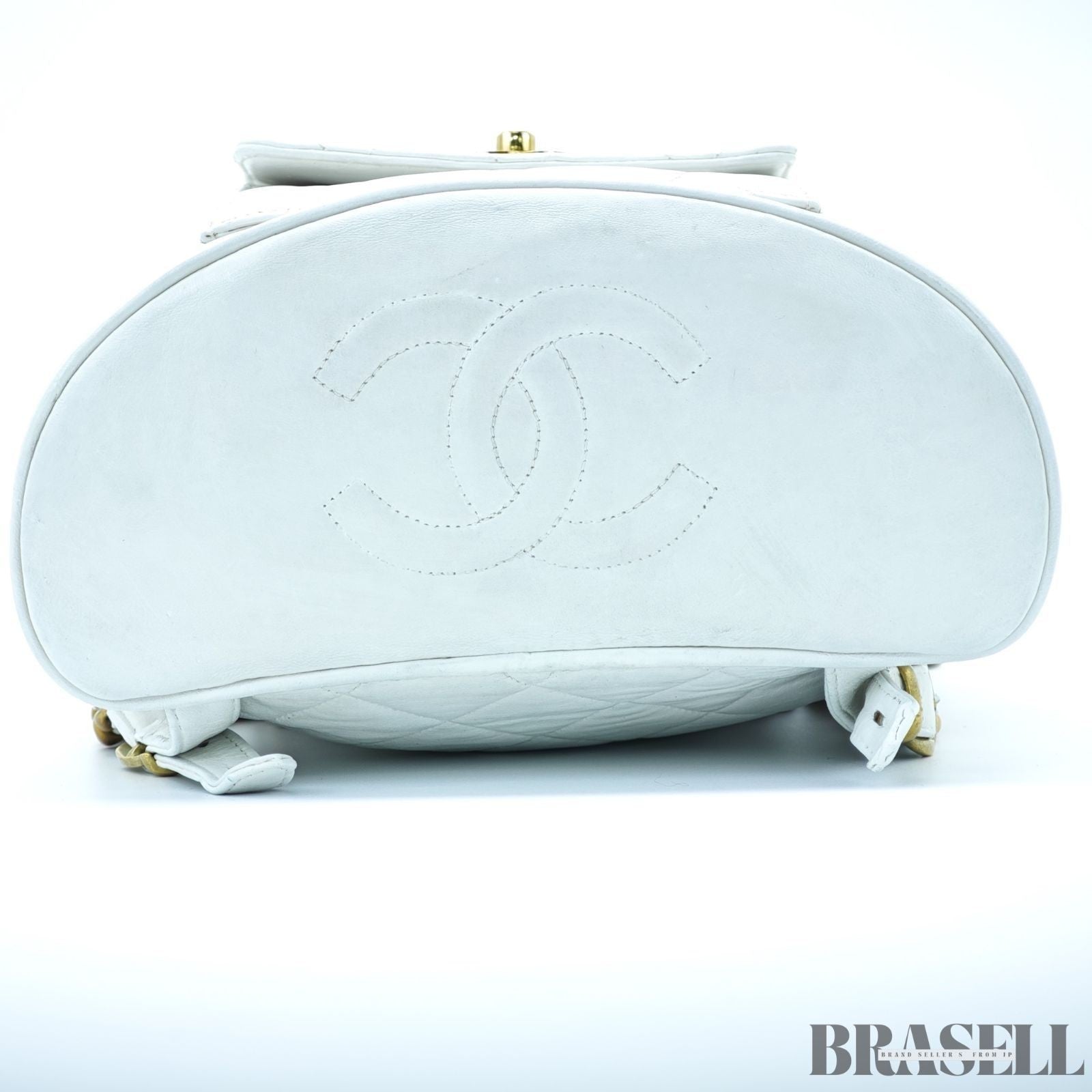 Chanel Matelassé Chain Backpack White Rucksack Bag Women Gold Hardware