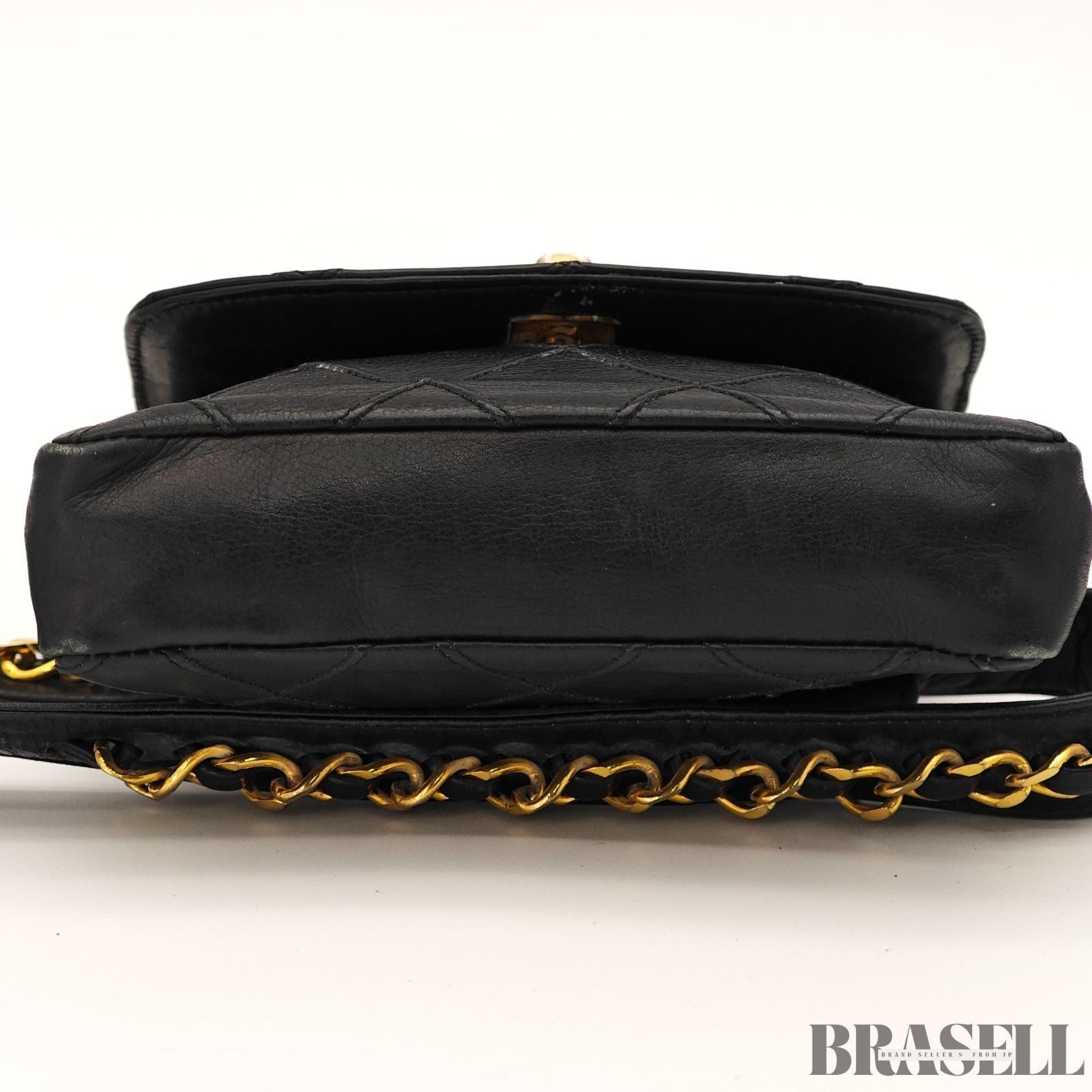 CHANEL Belt Bag Black Leather Gold Turnlock CC Logo Chain Waist Pouch Quilting