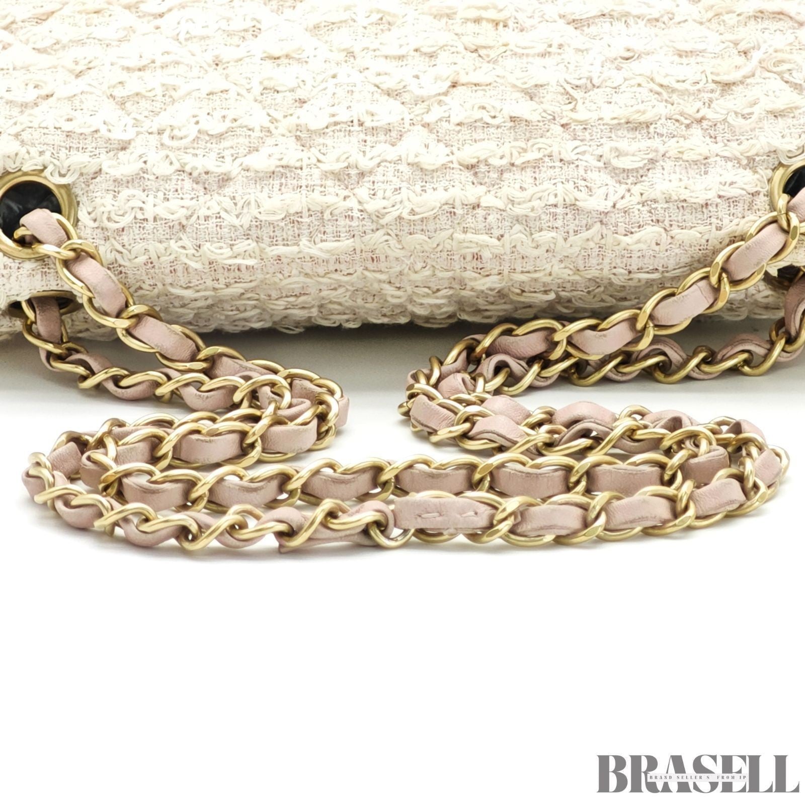 Chanel Matelassé Tweed Chain Shoulder Bag Pink White  Woman