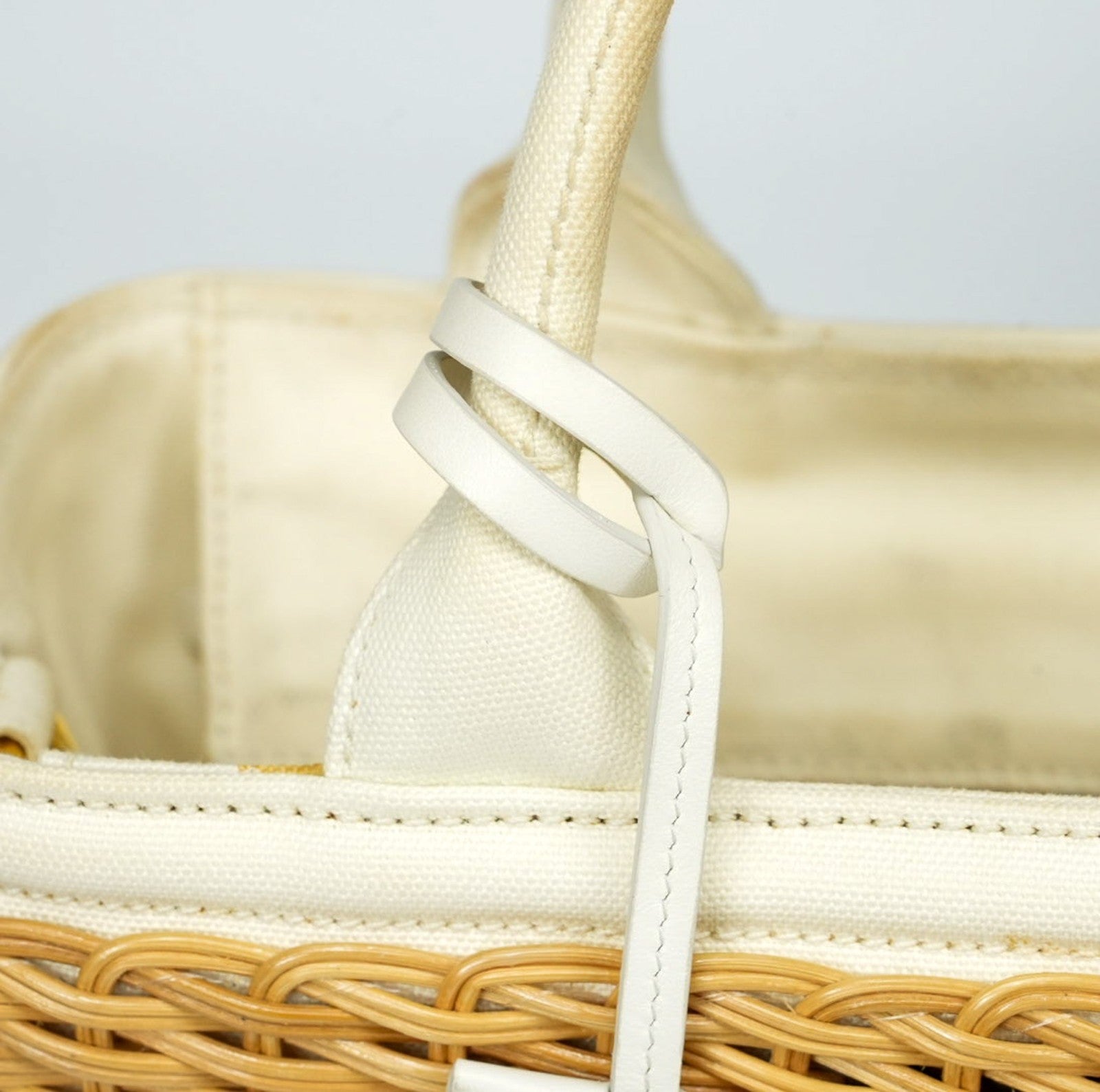 PRADA Canapa Wicker Basket Bag Rattan Raffia 2Way Beige White hand shoulder 【B】