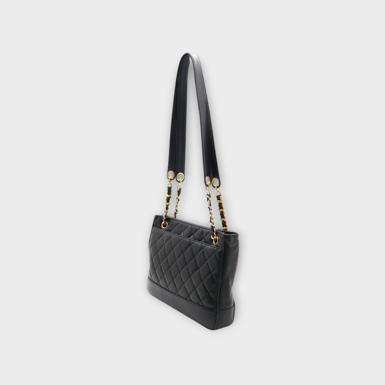 CHANEL Matelassé Coco Ball Chain Tote Bag Shoulder Bag Leather Black 【B】