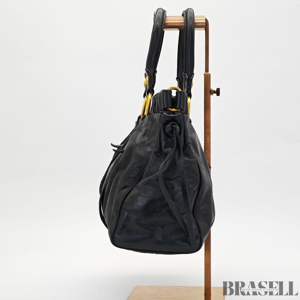 Miu Miu Gathered Handbag RT0383 2-Way Shoulder Bag Black