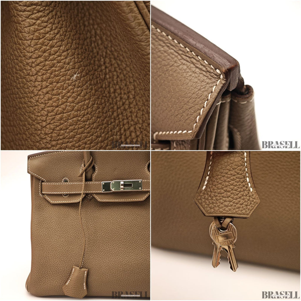 Hermes Birkin 30 Etoupe Togo Leather Tote Handbag Women Authentic Bag w/Box