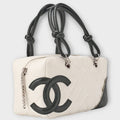 CHANEL Cambon Line Calfskin Mini Tote Bag in White and Black