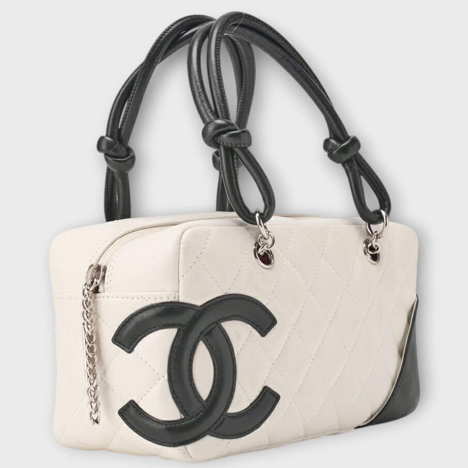 CHANEL Cambon Line Calfskin Mini Tote Bag in White and Black