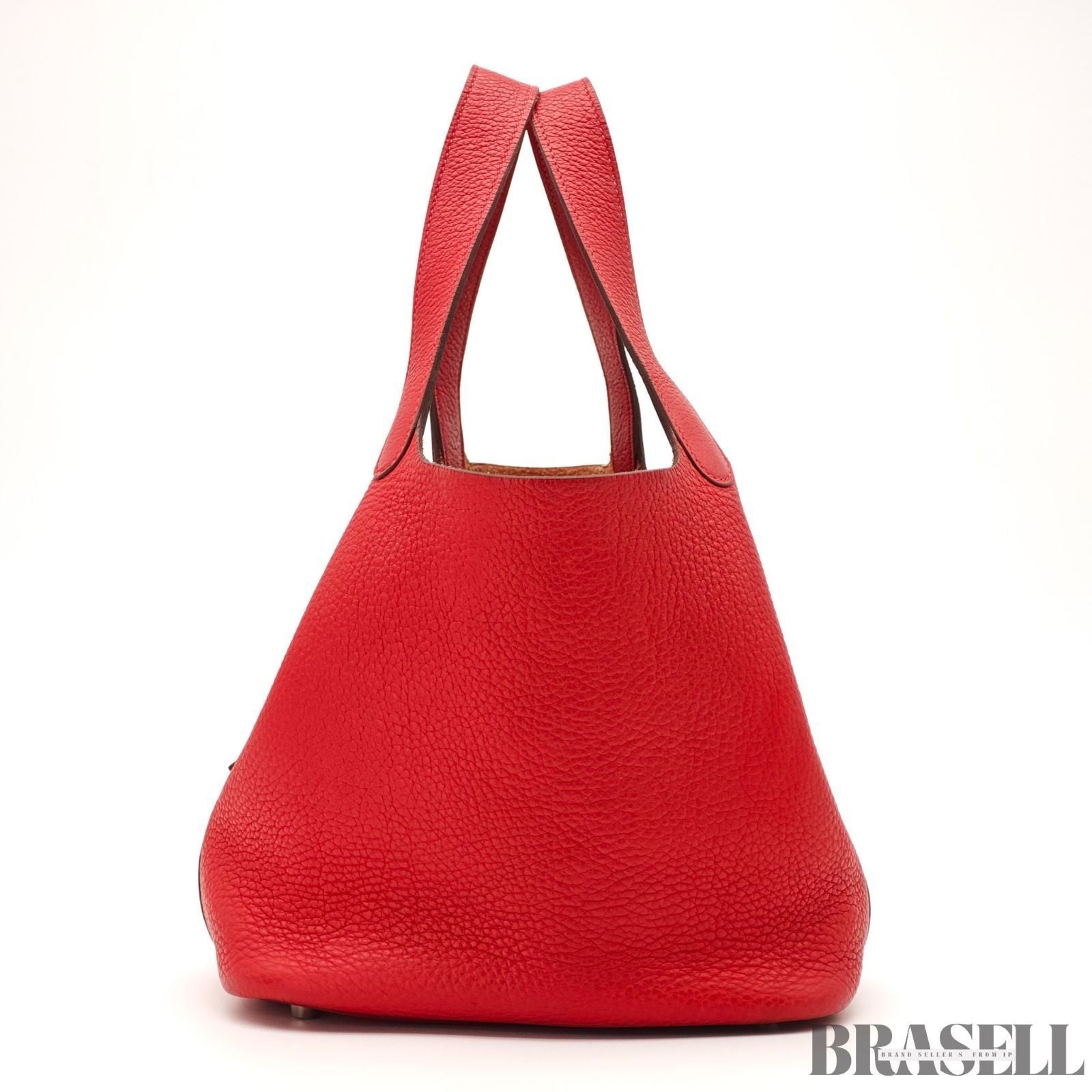 HERMES Picotin Lock MM Tote Bucket Handbag Leather Red w/ Dust Bag