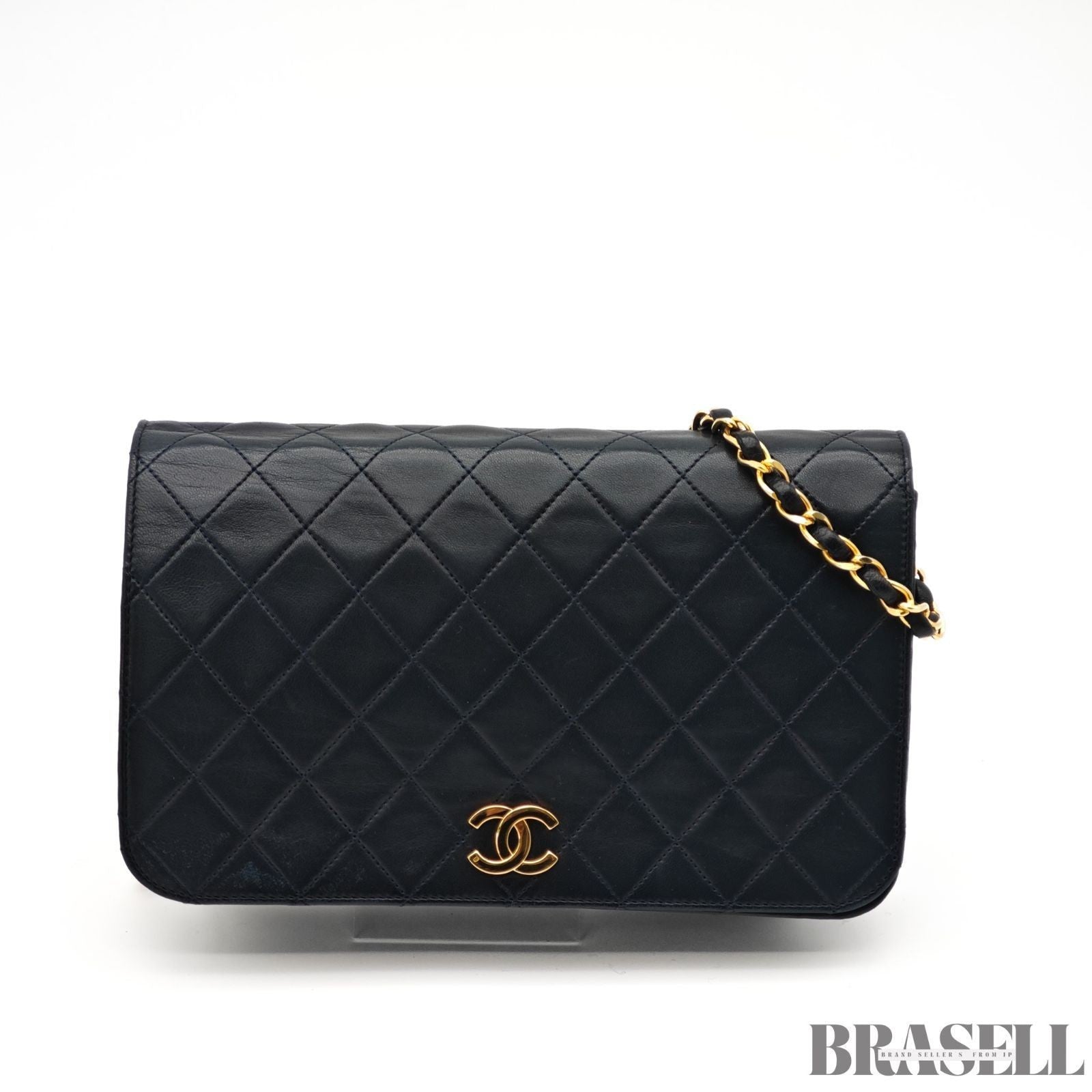CHANEL Matelassé Full Flap Push Lock Shoulder Bag Chain Small Black Lambskin