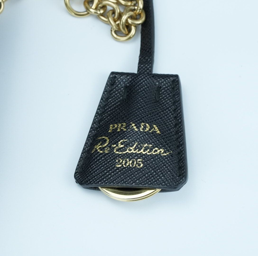 Prada Re-Edition 2005 Saffiano Leather Shoulder Bag in Black with Gold Hardware