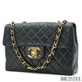 CHANEL Matelasse Lambskin Maxi Jumbo Classic Flap Bag Black Quilted Shoulder Bag