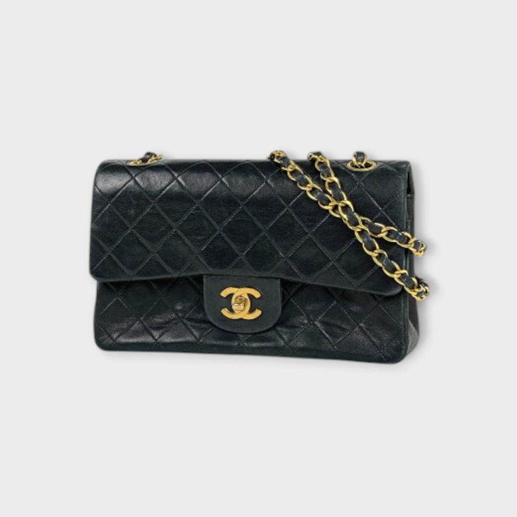 CHANEL MATRASSE W Flap Chain Shoulder Bag Coco Mark Leather Black A01113