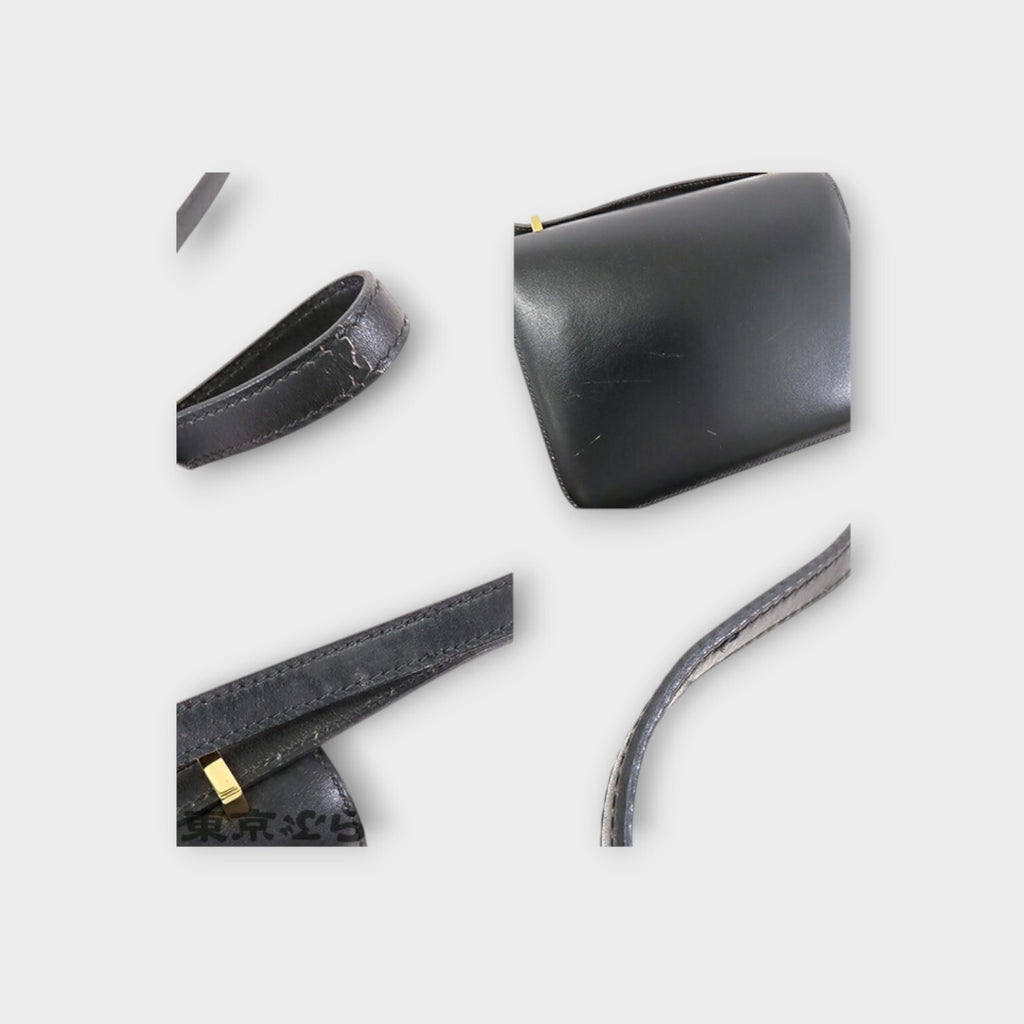 HERMÈS Constance Mini 18 H Stamp Black Gold Hardware Box Calf Shoulder Bag 【B】