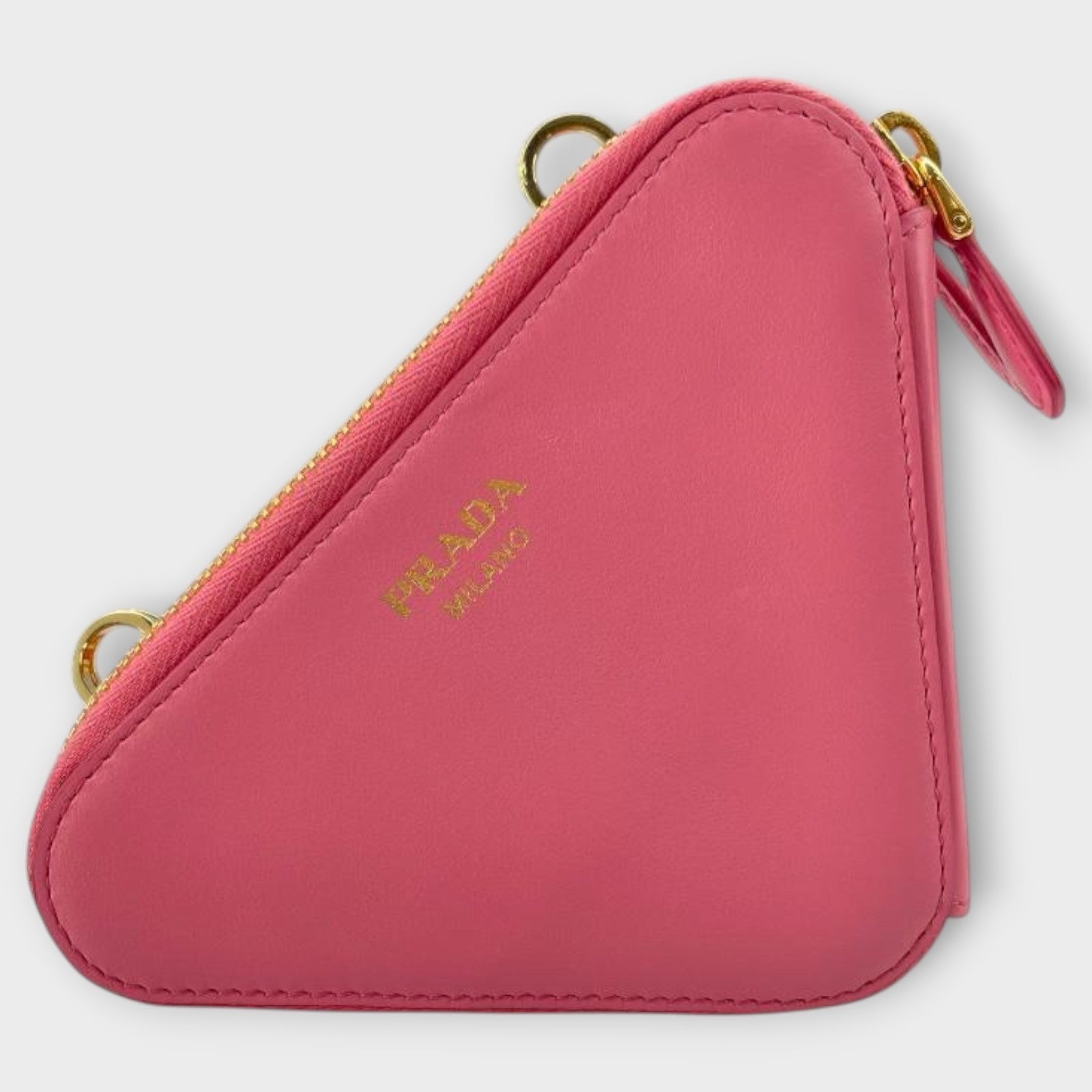 PRADA Triangle Shoulder 1NR015 Pink Gold Hardware Leather/Raffia Shoulder Bag
