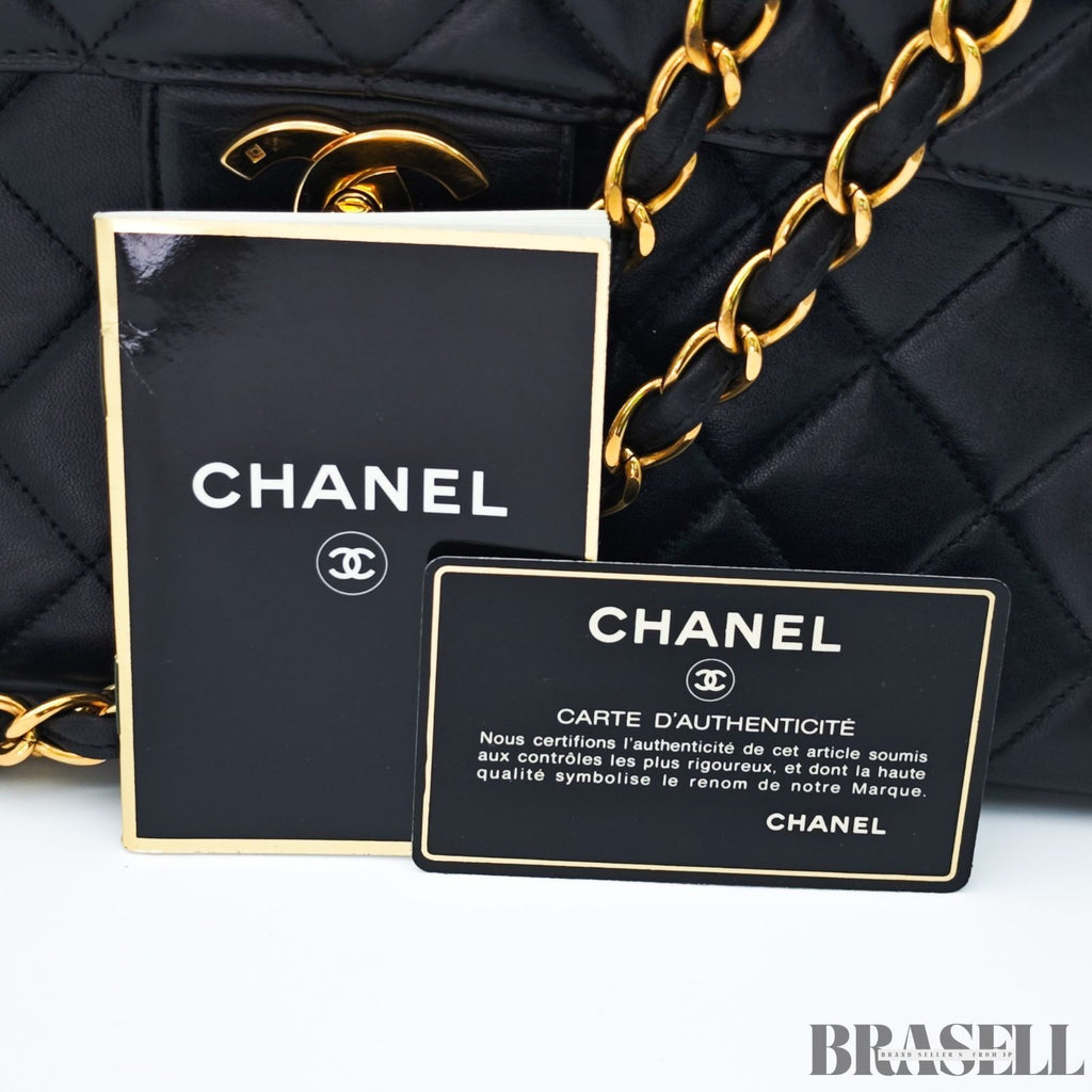 CHANEL Matelasse 30 Flap Chain Shoulder Bag Lamb Skin Black Gold CC Auth