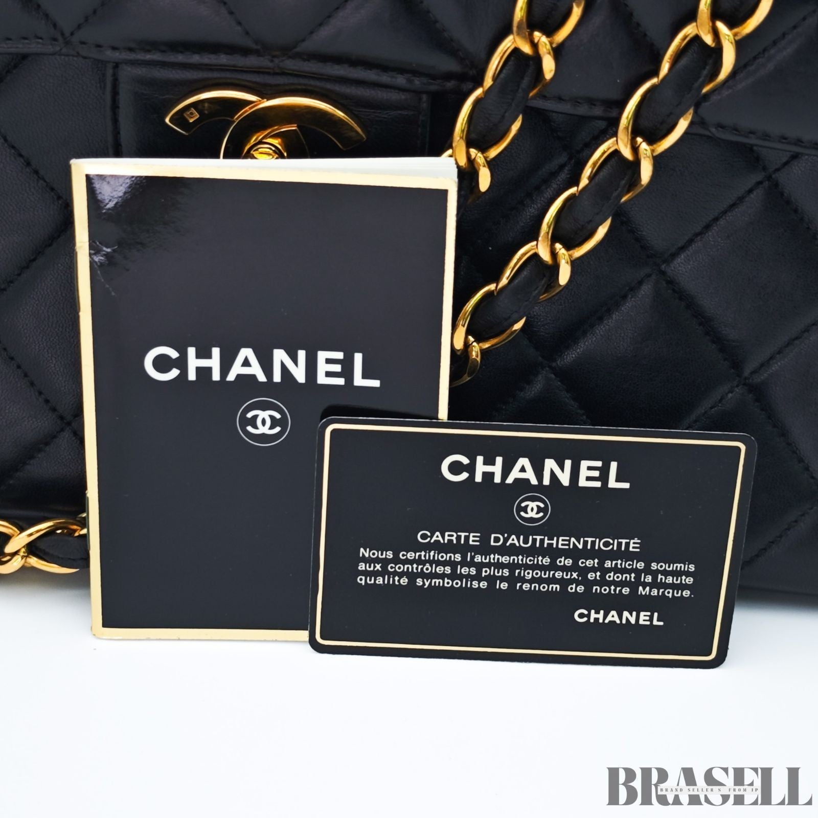 CHANEL Matelasse 30 Flap Chain Shoulder Bag Lamb Skin Black Gold CC Auth