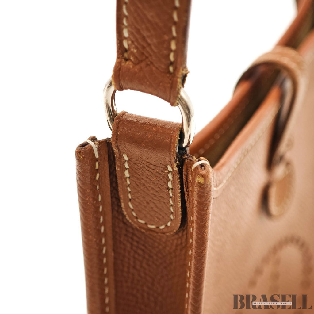 HERMES Mini Evelyne Shoulder Bag Crossbody Gold Brown Taurillon Clemence Leather