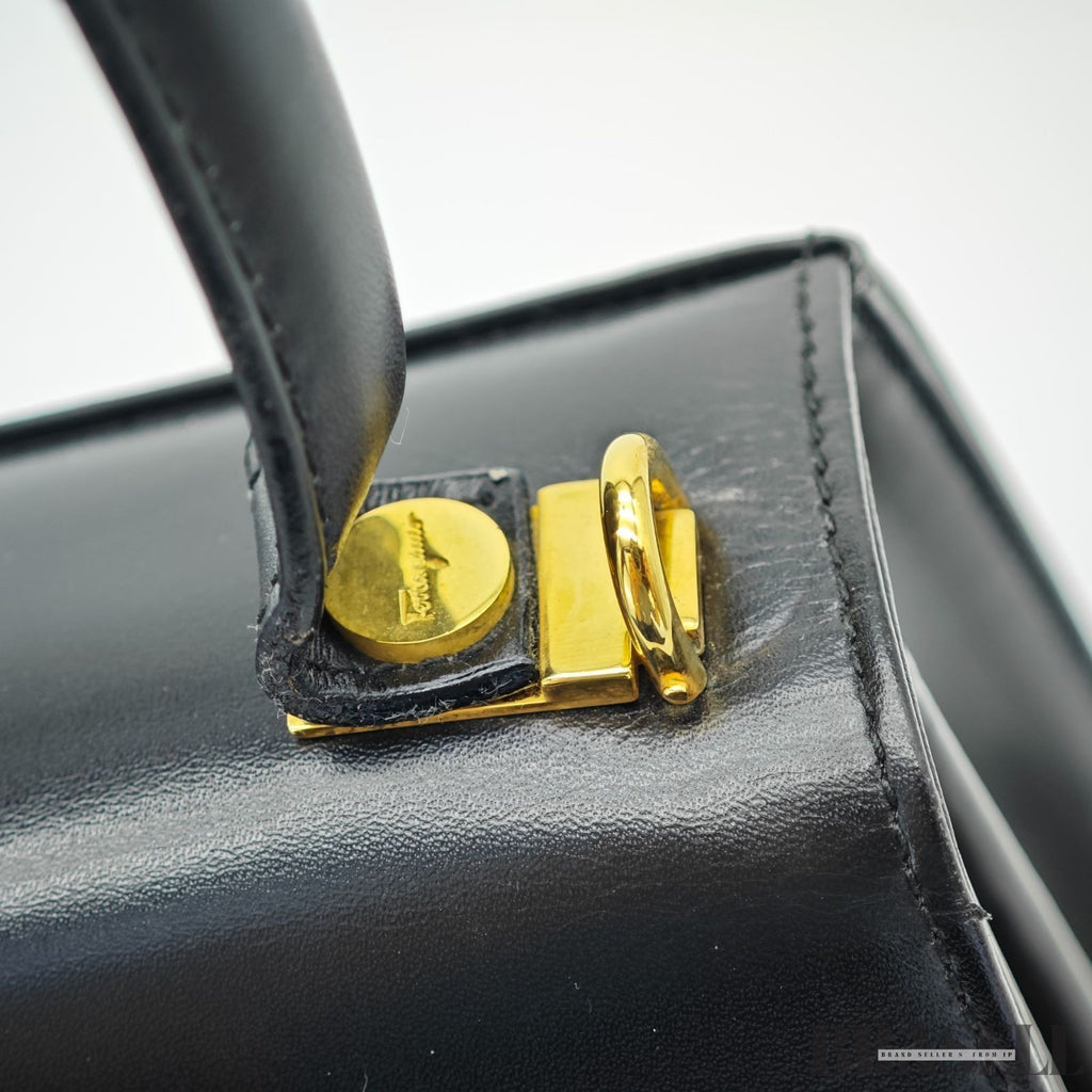 Salvatore Ferragamo Gancini Handbag with Flap Black color