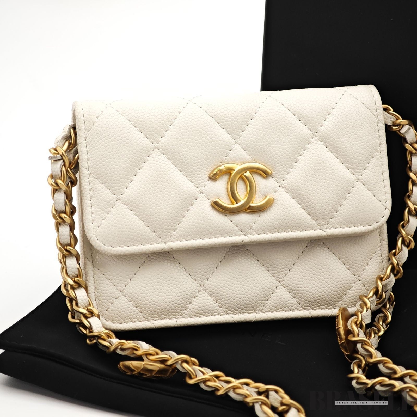 CHANEL Mini Matelasse Quilted Chain Shoulder Bag Women White w/Box Dust Bag
