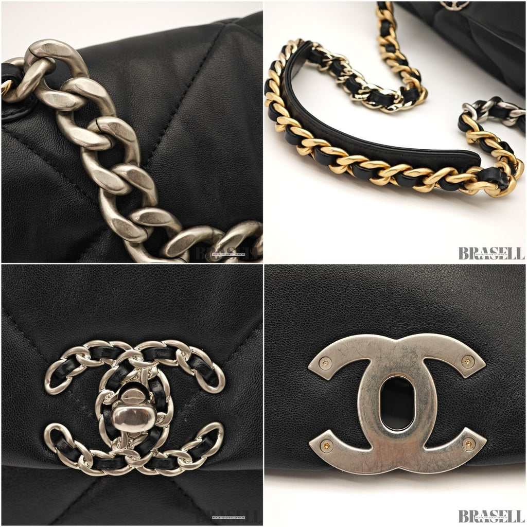 CHANEL 19 Matelasse 2way Chain Shoulder Bag Handbag AS1160 Leather Black