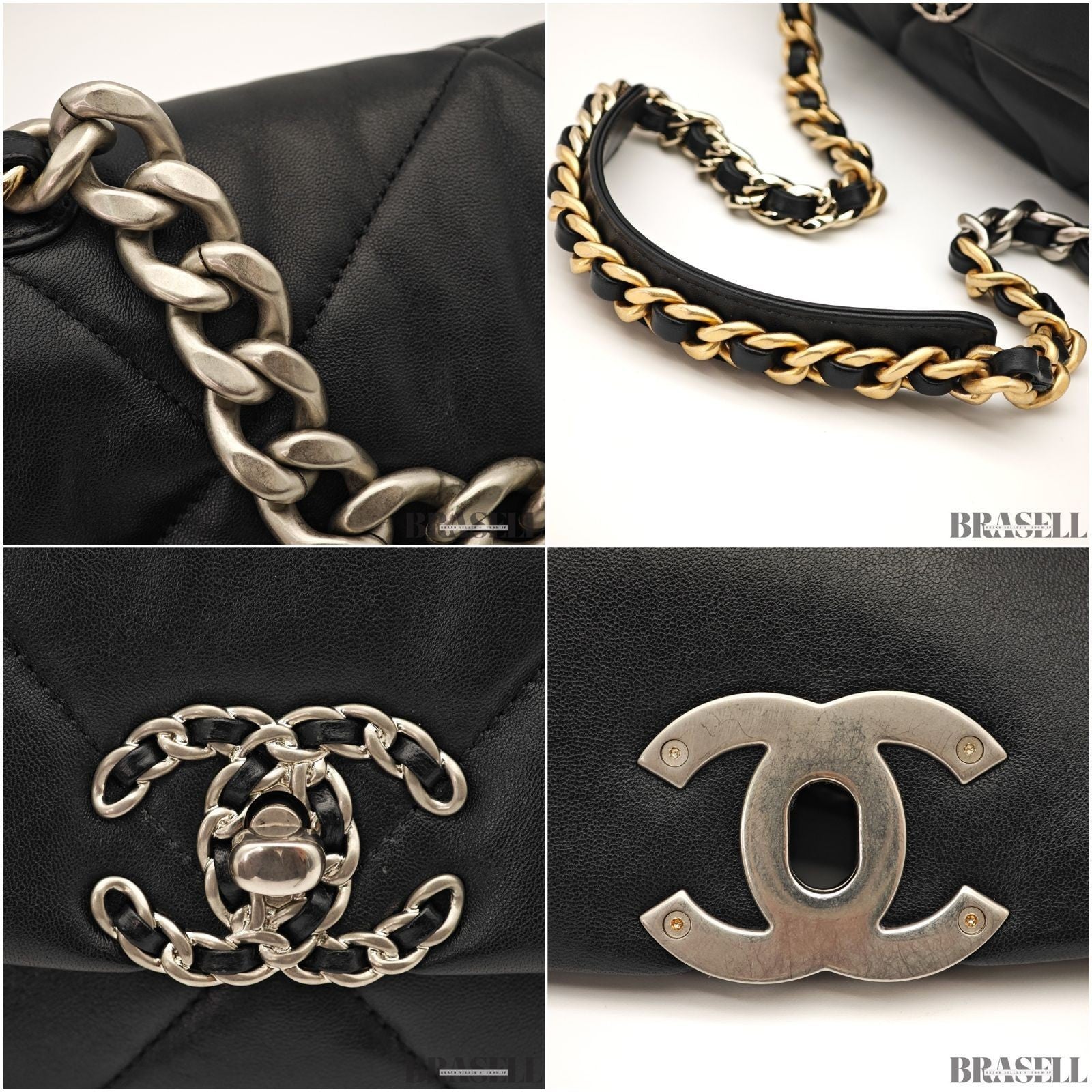 CHANEL 19 Matelasse 2way Chain Shoulder Bag Handbag AS1160 Leather Black