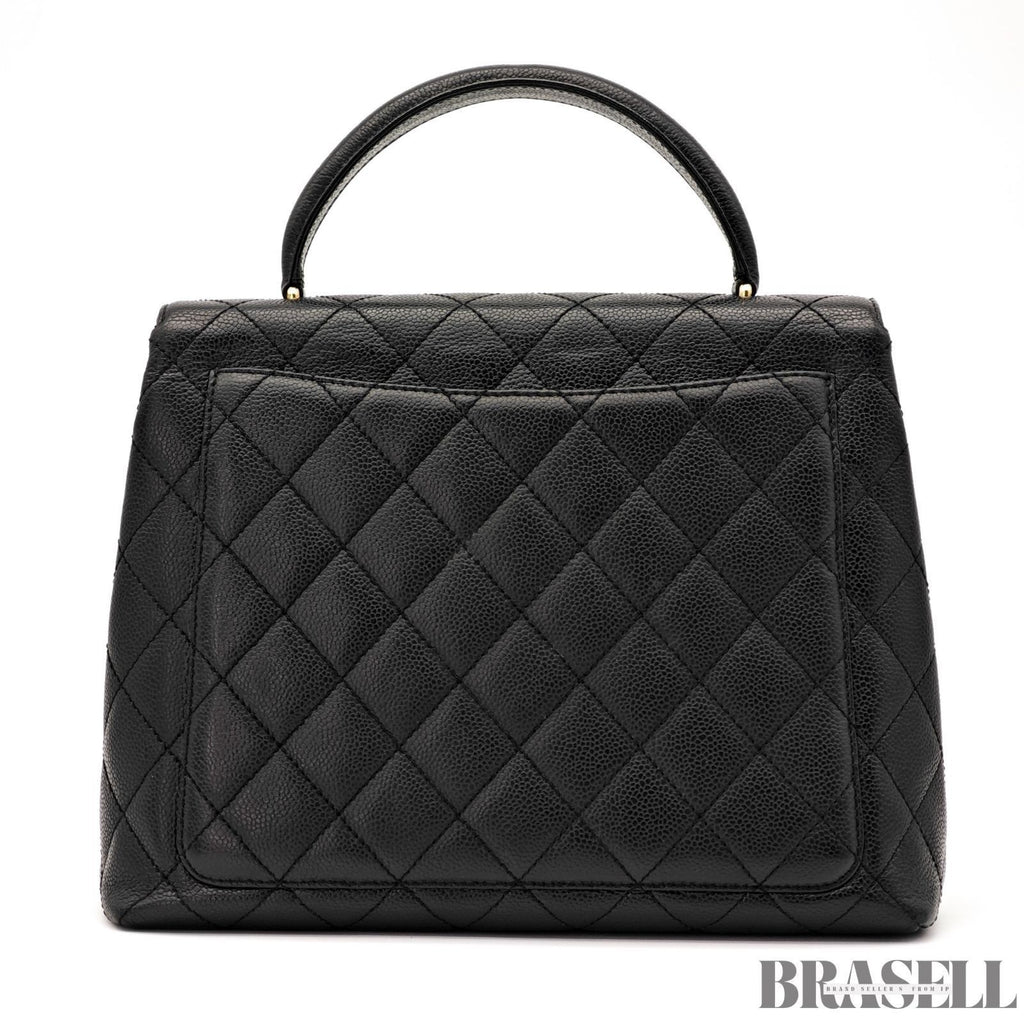 CHANEL Top Handle Bag Caviar Leather Handbag Black Women's with Dust Bag Card