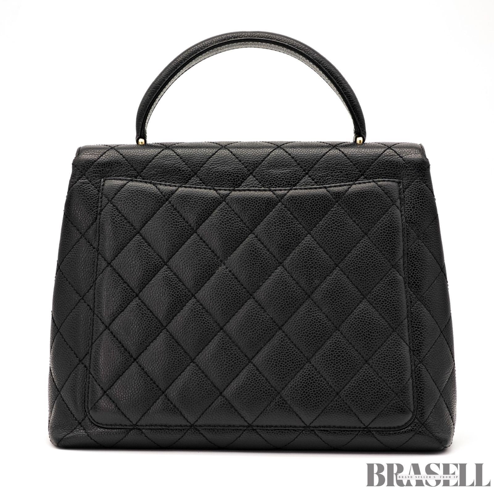 CHANEL Top Handle Bag Caviar Leather Handbag Black Women's with Dust Bag Card