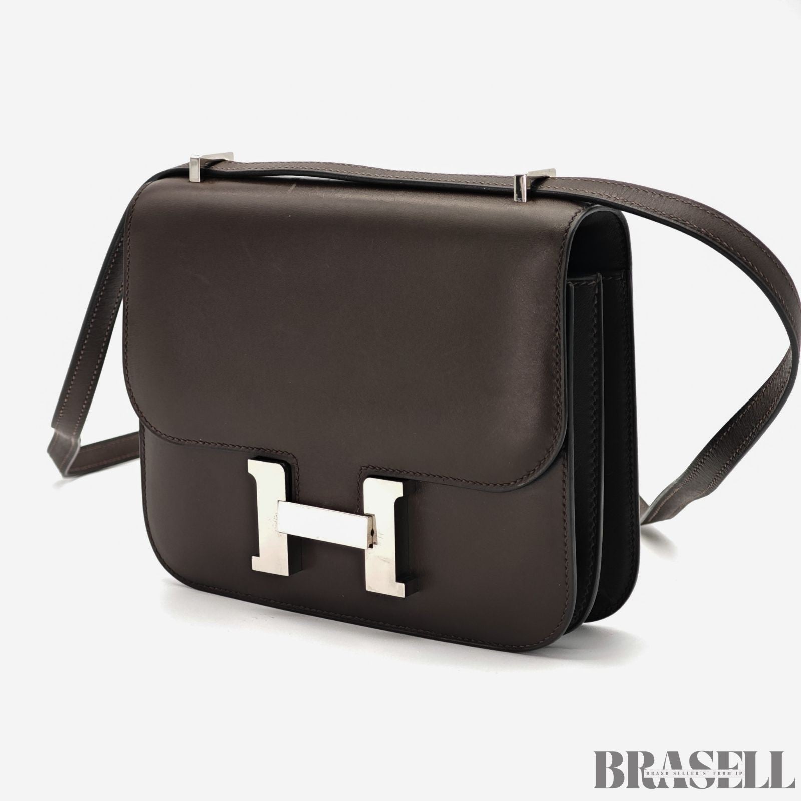 HERMES Constance 3 Mini Shoulder Bag Vos Swift Chocolate Silver Hardware