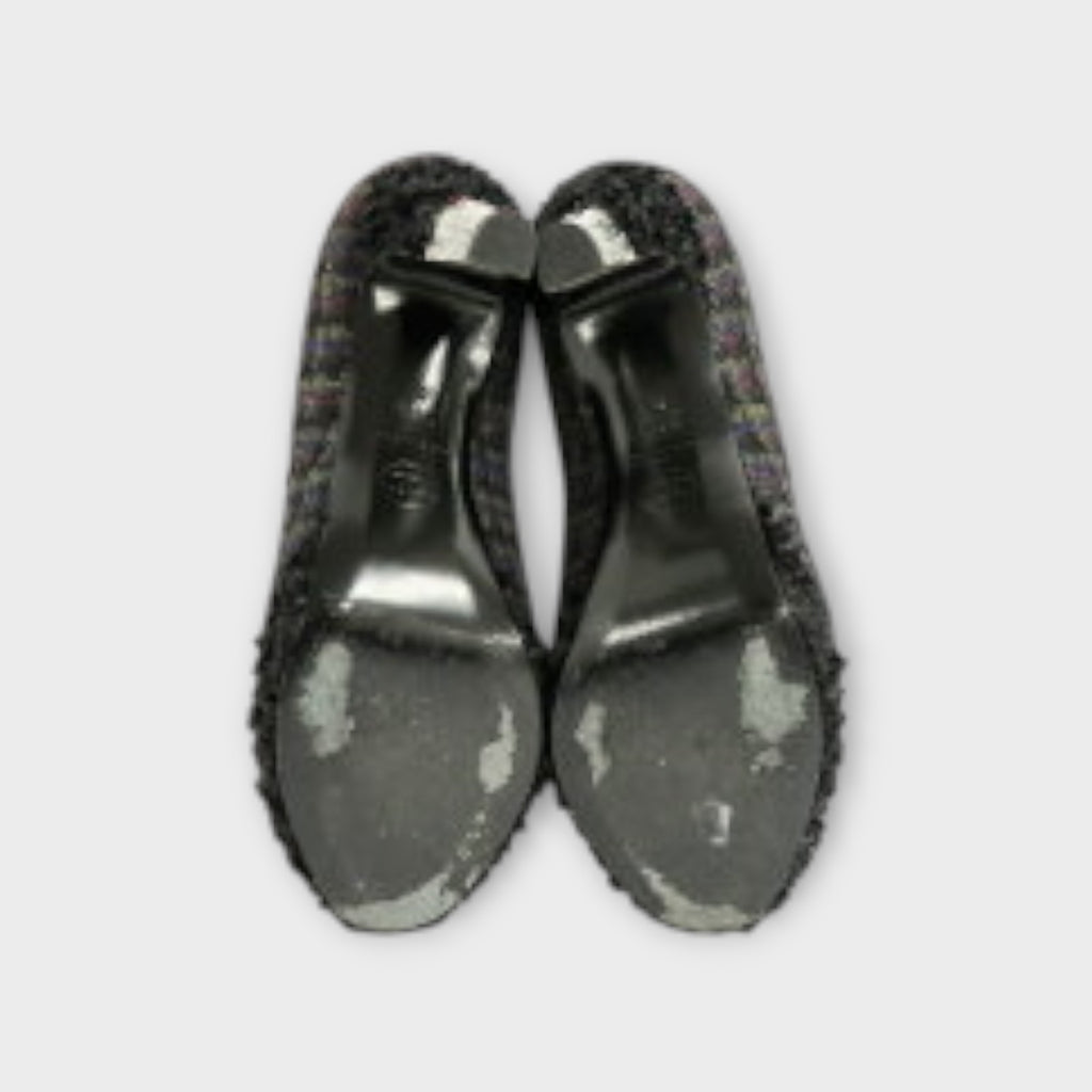 CHANEL Tweed Pumps G27495 Size 34.5 (21.5cm) Black with Coco Mark