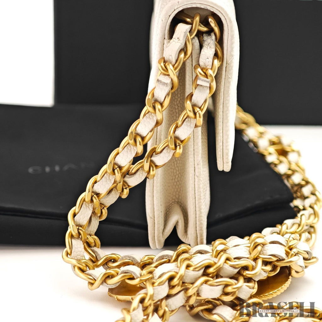 CHANEL Mini Matelasse Quilted Chain Shoulder Bag Women White w/Box Dust Bag