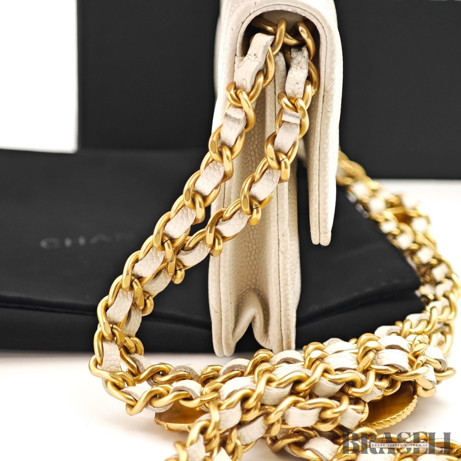 CHANEL Mini Matelasse Quilted Chain Shoulder Bag Women White w/Box Dust Bag