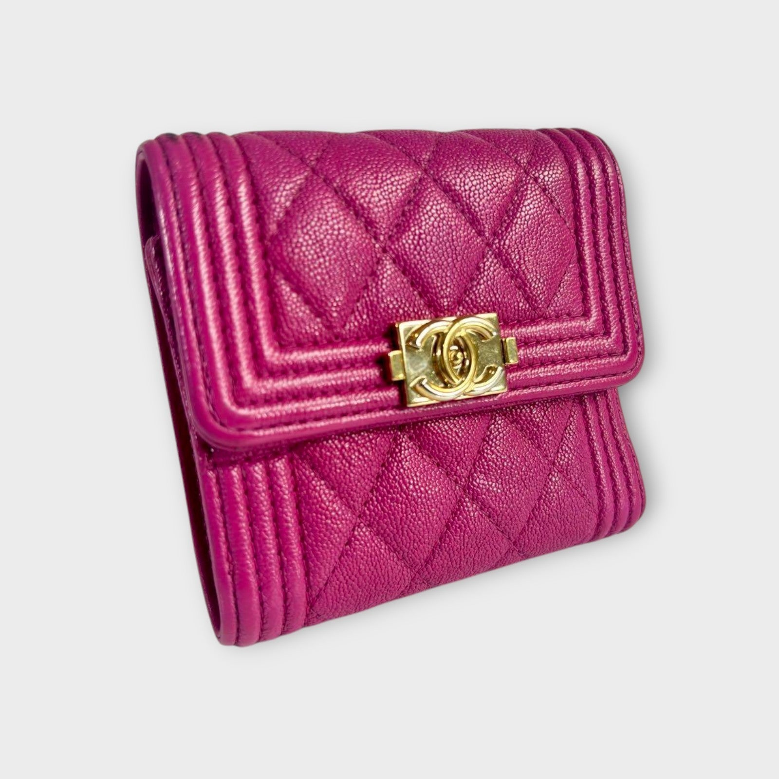 Chanel Boy Trifold Wallet in Pink Matelassé Caviar Skin