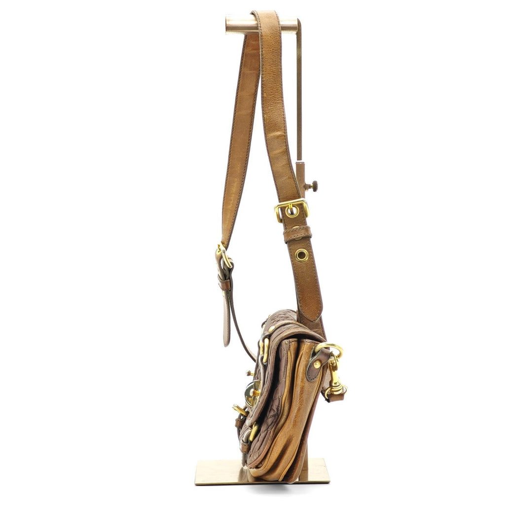 MIU MIU Nappa Croquet Matelassé Shoulder Bag Brown Unisex