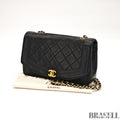 CHANEL Matelassé Diana 25 Chain Shoulder Bag Flap Quilted Black Lambskin Logo