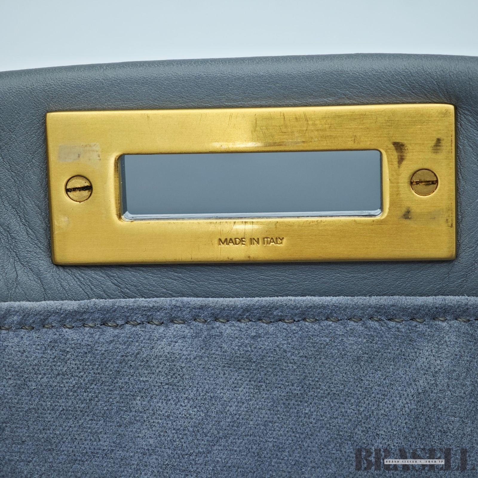 FENDI Peekaboo Large Gray Leather Handbag Shoulder Bag w/ Dust Bag Women's