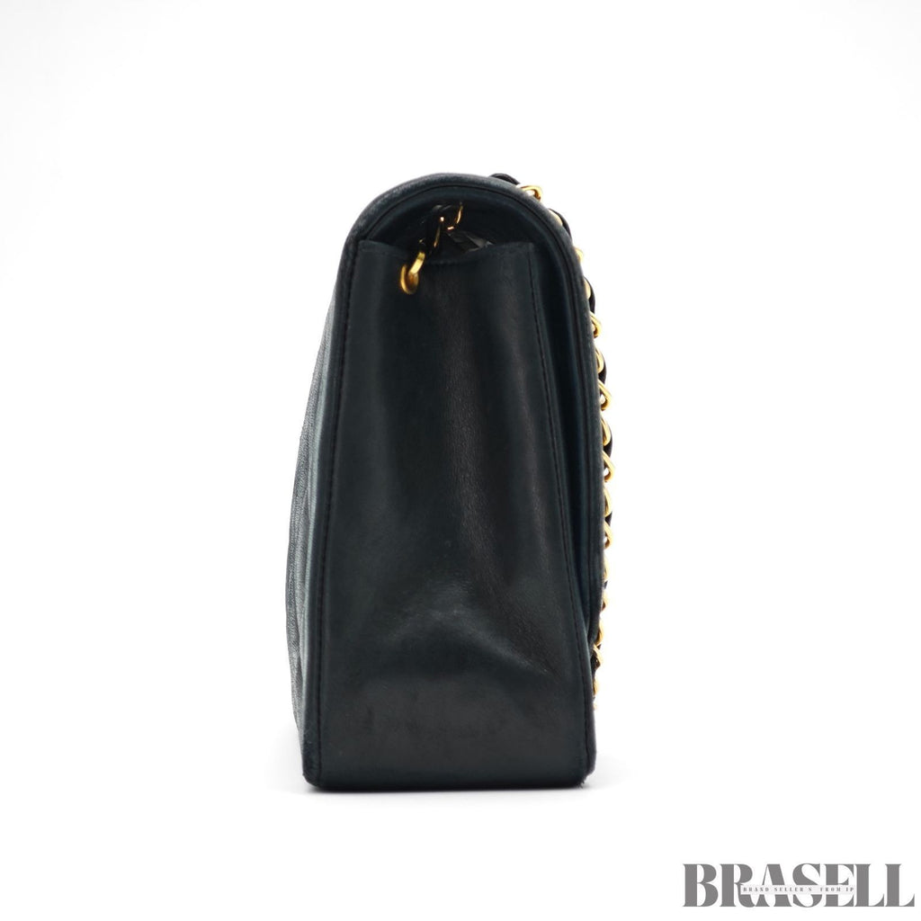 CHANEL Diana 25 Lambskin Flap Bag Black Quilted Shoulder Bag Women's