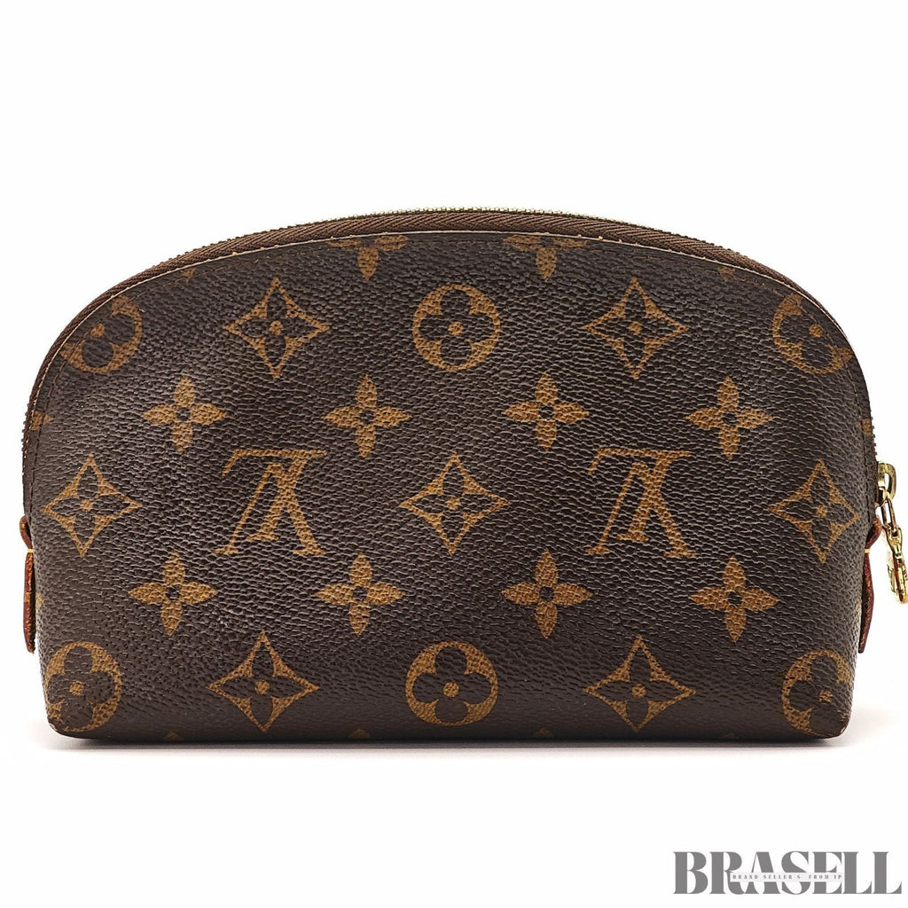 LOUIS VUITTON Logo Pochette Cosmetic PM Pouch Monogram Leather Brown M47515