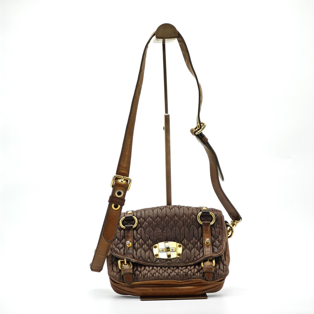 MIU MIU Nappa Croquet Matelassé Shoulder Bag Brown Unisex