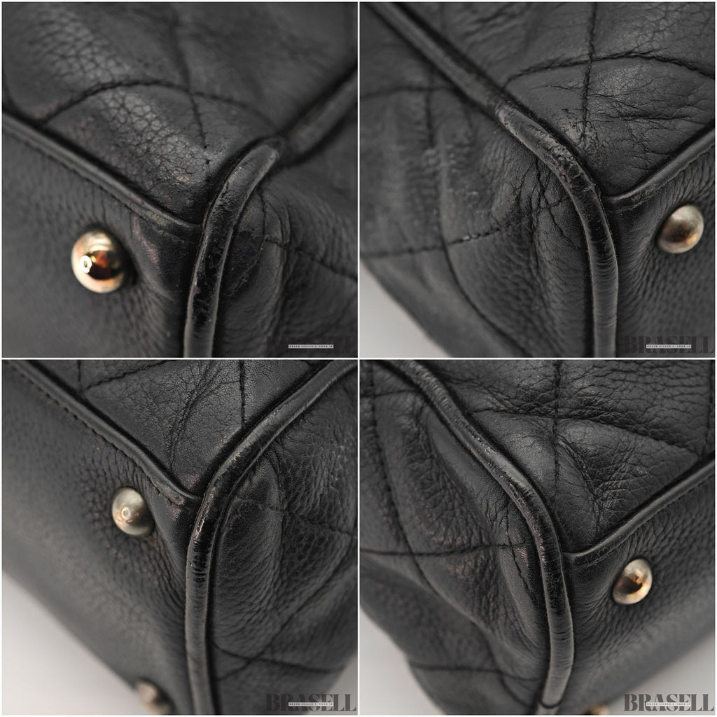 CHANEL Matelassé Caviar Leather Mini Boston Handbag Black with Guarantee Card
