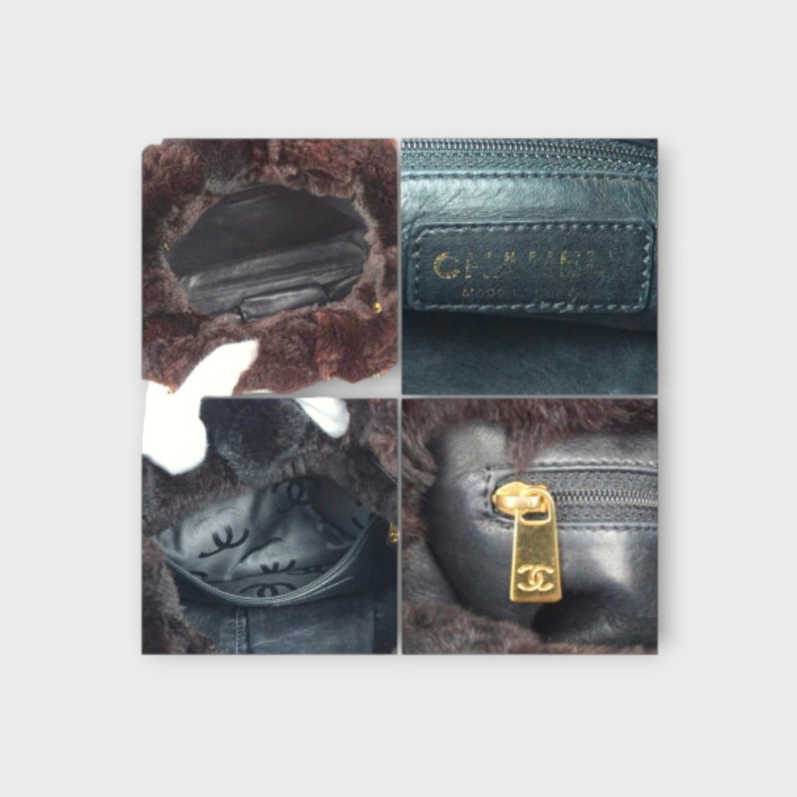 CHANEL Lapin Fur Shoulder Bag Rabbit Chain Bag Brown