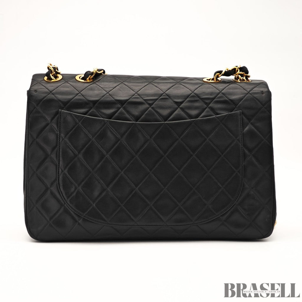 CHANEL Maxi Jumbo Quilted Matelasse Lambskin Flap Bag Handbag Black